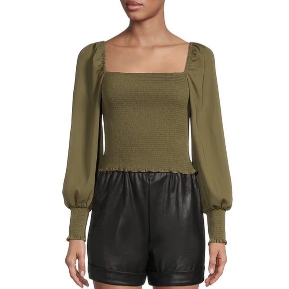 Gianni Bini Tops - NWT Gianni Bini Angel Square Neck Long Balloon Sleeve Cropped Smocked Blouse